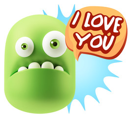 3d Rendering Sad Character Emoticon Expression saying I Love You