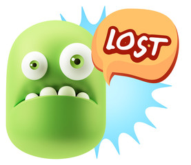 3d Rendering Sad Character Emoticon Expression saying Lost with