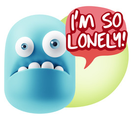 3d Rendering Sad Character Emoticon Expression saying I'm so Lon