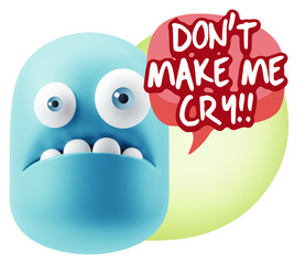 3d Rendering Sad Character Emoticon Expression saying Don't Make