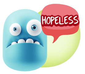 3d Rendering Sad Character Emoticon Expression saying Hopeless w