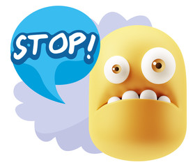 3d Rendering Sad Character Emoticon Expression saying Stop! with