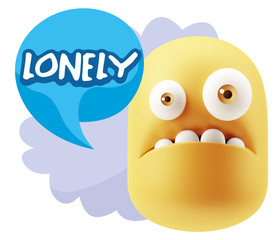 3d Rendering Sad Character Emoticon Expression saying Lonely wit