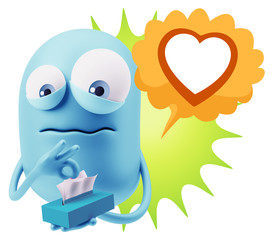 3d Rendering Sad Character Emoticon Expression saying Heart Shap