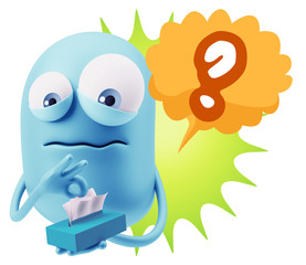 3d Rendering Sad Character Emoticon Expression saying Question M