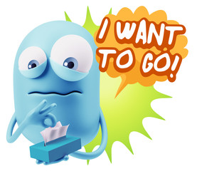 3d Rendering Sad Character Emoticon Expression saying I Want to