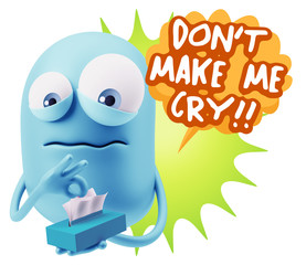 3d Rendering Sad Character Emoticon Expression saying Don't Make