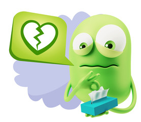 3d Rendering Sad Character Emoticon Expression saying Broken Hea
