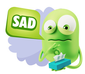 3d Rendering Sad Character Emoticon Expression saying Sad with C