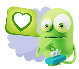 3d Rendering Sad Character Emoticon Expression saying Heart Shap