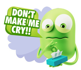 3d Rendering Sad Character Emoticon Expression saying Don't Make