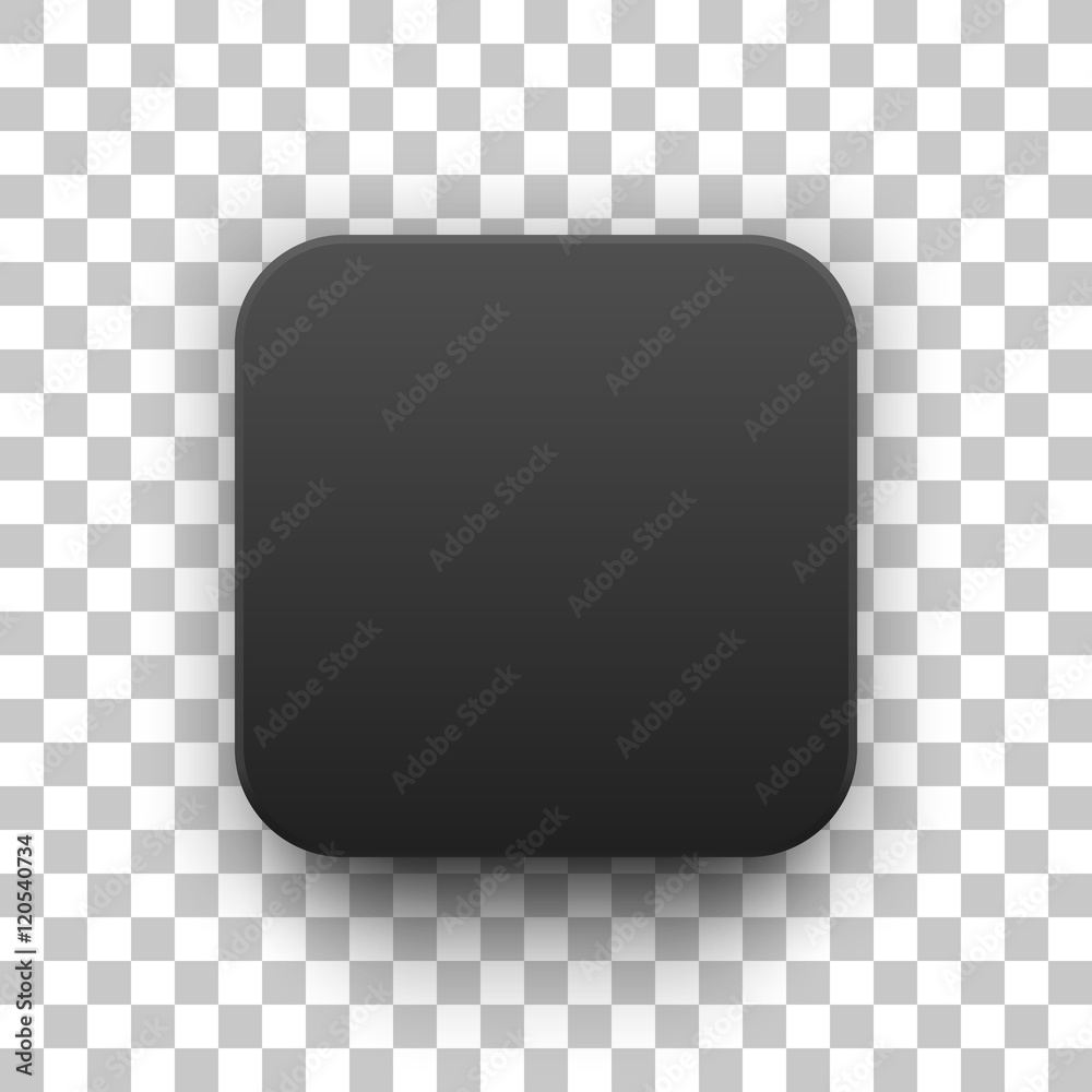 Poster black abstract app icon, blank button template with realistic shadow and transparent background for 