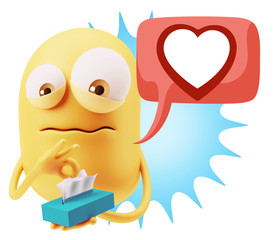3d Rendering Sad Character Emoticon Expression saying Heart Shap