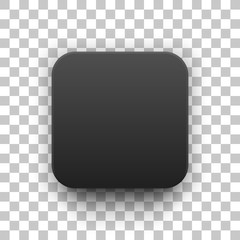 Black abstract app icon, blank button template with realistic shadow and transparent background for design concepts, web sites, user interfaces, UI, applications, apps, mock-ups. Vector illustration.