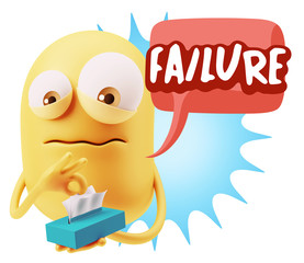 3d Rendering Sad Character Emoticon Expression saying Failure wi