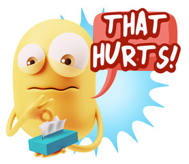 3d Rendering Sad Character Emoticon Expression saying That Hurts