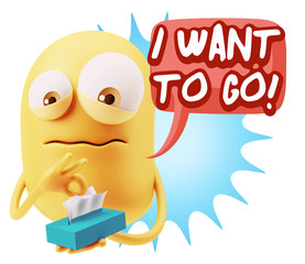 3d Rendering Sad Character Emoticon Expression saying I Want to
