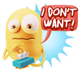 3d Rendering Sad Character Emoticon Expression saying I Don't Wa