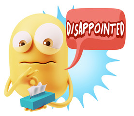 3d Rendering Sad Character Emoticon Expression saying Disappoint