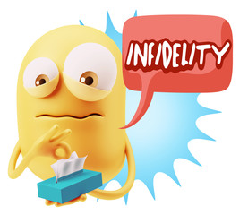 3d Rendering Sad Character Emoticon Expression saying Infidelity