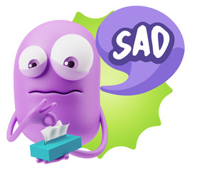 3d Rendering Sad Character Emoticon Expression saying Sad with C