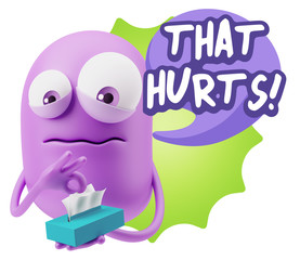 3d Rendering Sad Character Emoticon Expression saying That Hurts