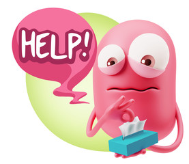 Obraz premium 3d Rendering Sad Character Emoticon Expression saying Help! with