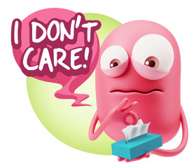 Obraz premium 3d Rendering Sad Character Emoticon Expression saying I Don't Ca