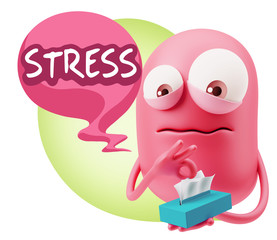 Obraz premium 3d Rendering Sad Character Emoticon Expression saying Stress wit