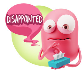 3d Rendering Sad Character Emoticon Expression saying Disappoint
