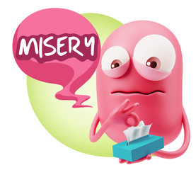 3d Rendering Sad Character Emoticon Expression saying misery wit