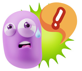 3d Rendering Sad Character Emoticon Expression saying Exclamatio