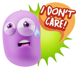 3d Rendering Sad Character Emoticon Expression saying I Don't Ca