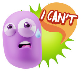 3d Rendering Sad Character Emoticon Expression saying I Can't wi