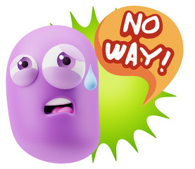 3d Rendering Sad Character Emoticon Expression saying No Way wit