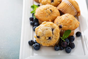 Blueberry muffins on a plate