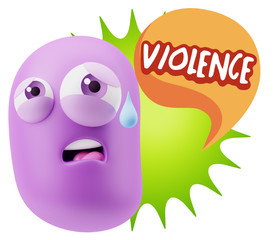 3d Rendering Sad Character Emoticon Expression saying Violence w