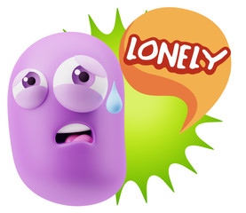 3d Rendering Sad Character Emoticon Expression saying Lonely wit