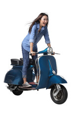 Fototapeta premium Asian woman riding scooter