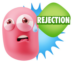 3d Rendering Sad Character Emoticon Expression saying Rejection