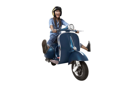 Asian Woman Riding Scooter