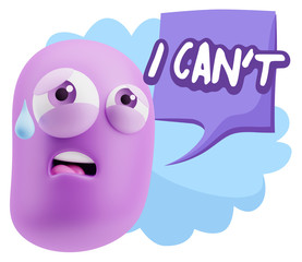 3d Rendering Sad Character Emoticon Expression saying I Can't wi