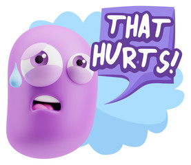 3d Rendering Sad Character Emoticon Expression saying That Hurts