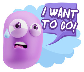 3d Rendering Sad Character Emoticon Expression saying I Want to