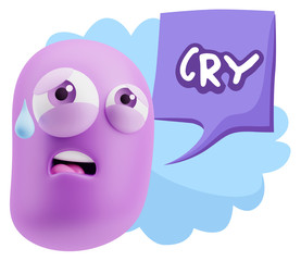 3d Rendering Sad Character Emoticon Expression saying Cry with C
