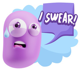 3d Rendering Sad Character Emoticon Expression saying I Swear wi