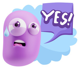 3d Rendering Sad Character Emoticon Expression saying Yes with C