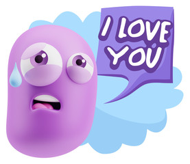 3d Rendering Sad Character Emoticon Expression saying I Love You