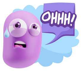 3d Rendering Sad Character Emoticon Expression saying Oh with Co