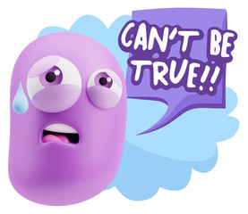 3d Rendering Sad Character Emoticon Expression saying Can't be T